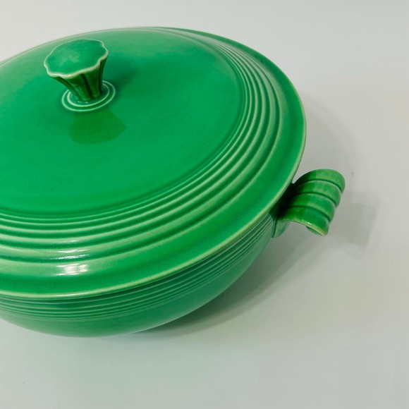 Vtg Fiestaware Covered Bowl Dish w/Lid Handles Original Green EUC Glazed Veggie - Picture 3 of 12